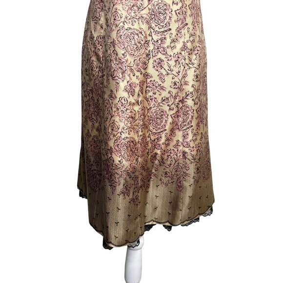 Ideology Strapless Silk Midi Dress Size 8 Gold Pink Lace Trim Zipper Lined - Picture 4 of 8